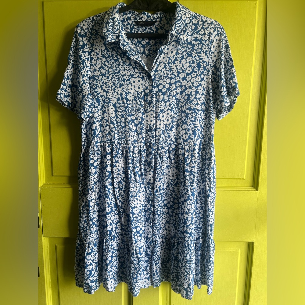 M&S Blue Button Down Floral Dress